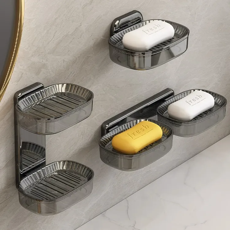 肥皂盒壁挂式卫生间免打孔双层肥皂沥水盒家用浴室收纳香皂置物架