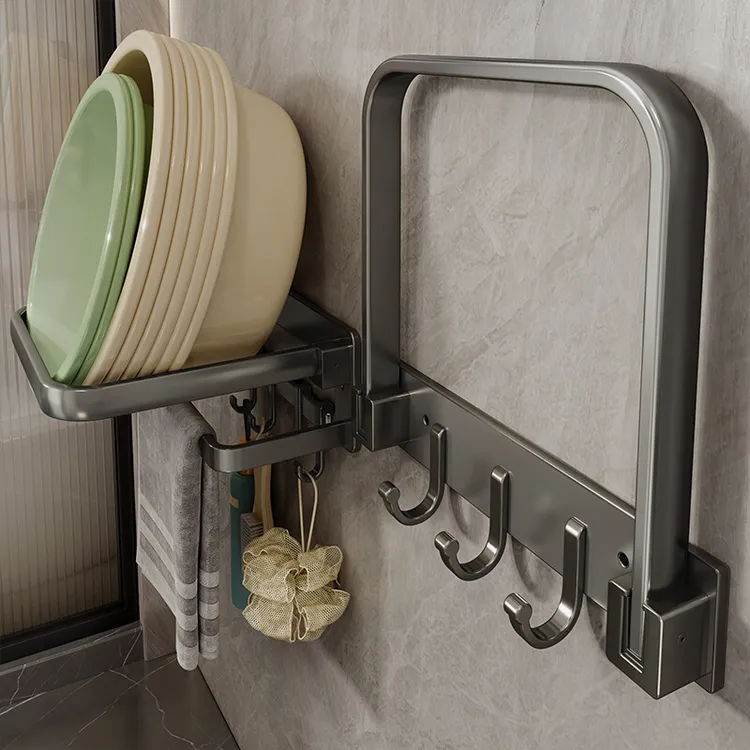 可折叠脸盆收纳架免打孔壁挂式挂盆神器家用卫生间浴室放盆置物架
