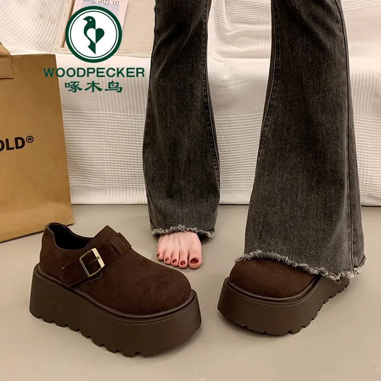 啄木鸟小个子增高厚底勃肯鞋女春季2025年新款英伦风乐福鞋单鞋
