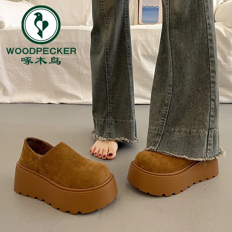 啄木鸟松糕厚底雪地靴单鞋女秋冬勃肯鞋2025年新款增高乐福鞋