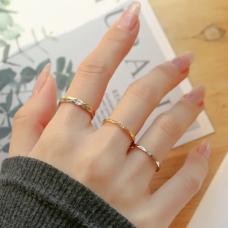 钛钢戒指 ins冷淡风水波纹细素圈戒指女时尚个性小众设计轻奢指环