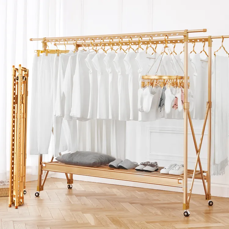 双杆晾衣架简易晾衣架家用晒被子室外室内晾衣架阳台落地式可折叠