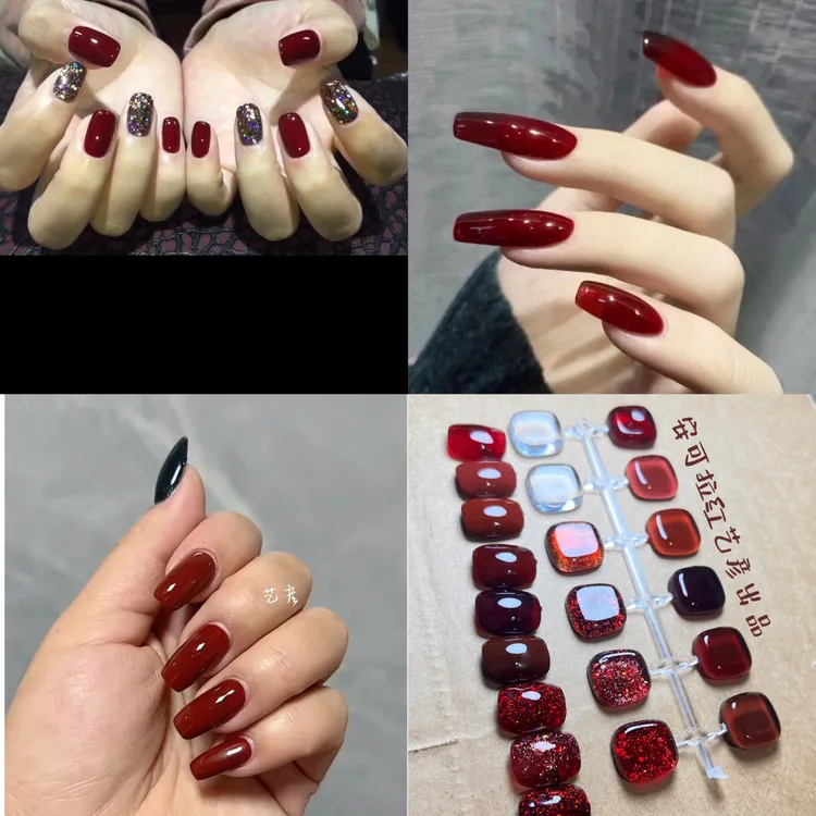 艺彦安可拉红美甲显白流行色酒红色新年红