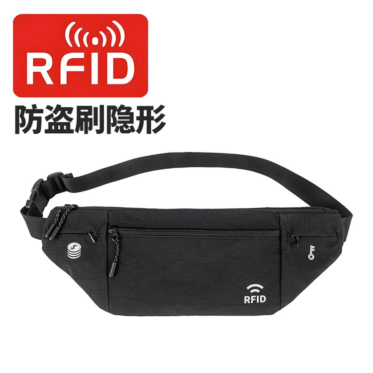 RFID防盗刷腰包出国旅行隐形腰包旅游贴身证件包斜跨轻薄安全钱包