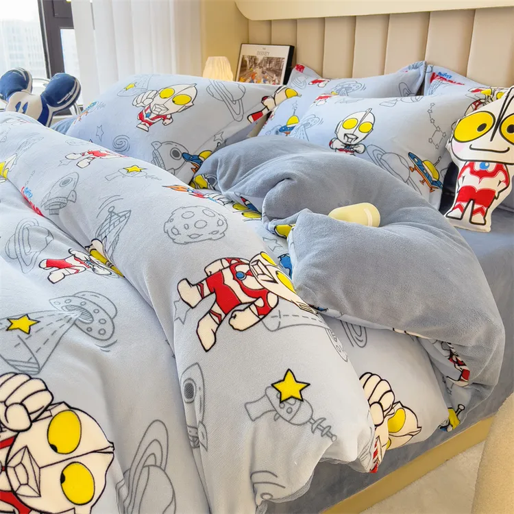奥特曼牛奶绒被套单件珊瑚绒法兰儿童卡通学生宿舍床单床品被罩