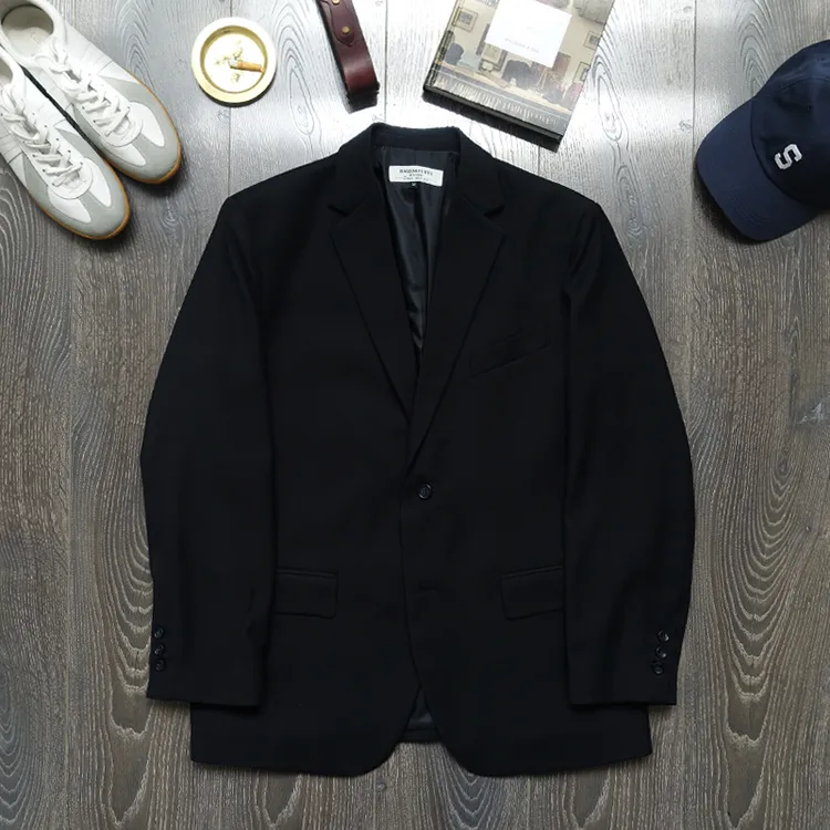 HALLOYUEYIvintage春季美式复古宽松复古廓形黑色两粒扣阔版西装