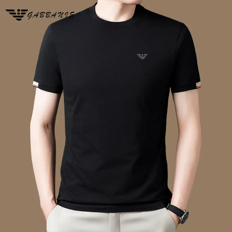 GABBANIE时尚轻奢男装100%纯棉短袖t恤男士夏季圆领全棉半袖上衣