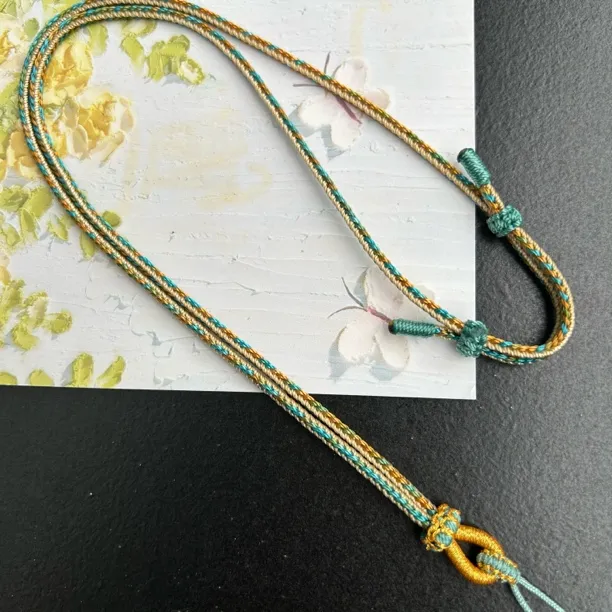 手工编织莲花座千里江山可调节吊坠绳男女款质感挂脖绳子