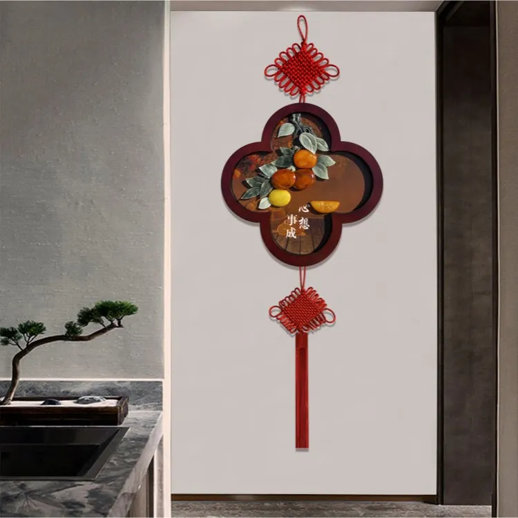 福字中国结客厅玉雕画心想事成电视背景墙天然挂件挂画高端装饰画