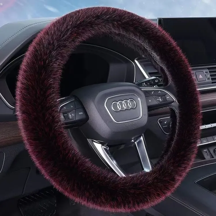 高档仿花狐貂毛绒汽车方向盘套保暖毛绒方向盘套通用汽车把套