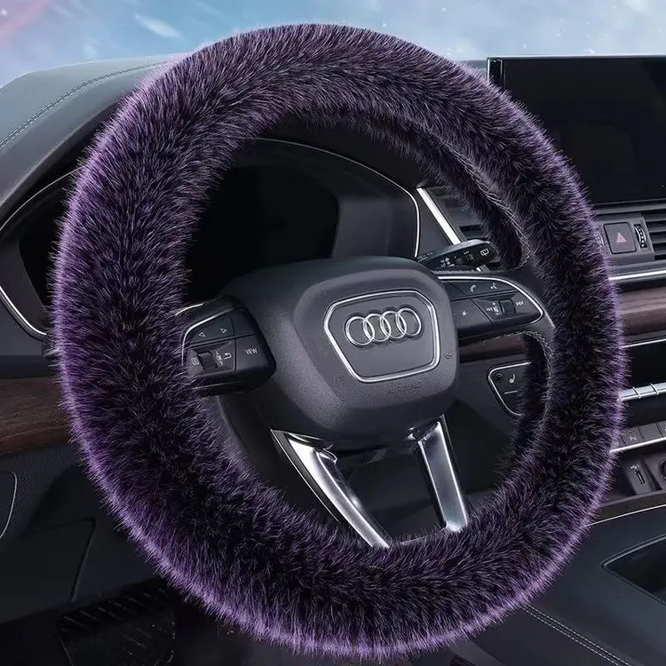 高档仿花狐貂毛绒汽车方向盘套保暖毛绒方向盘套通用汽车把套