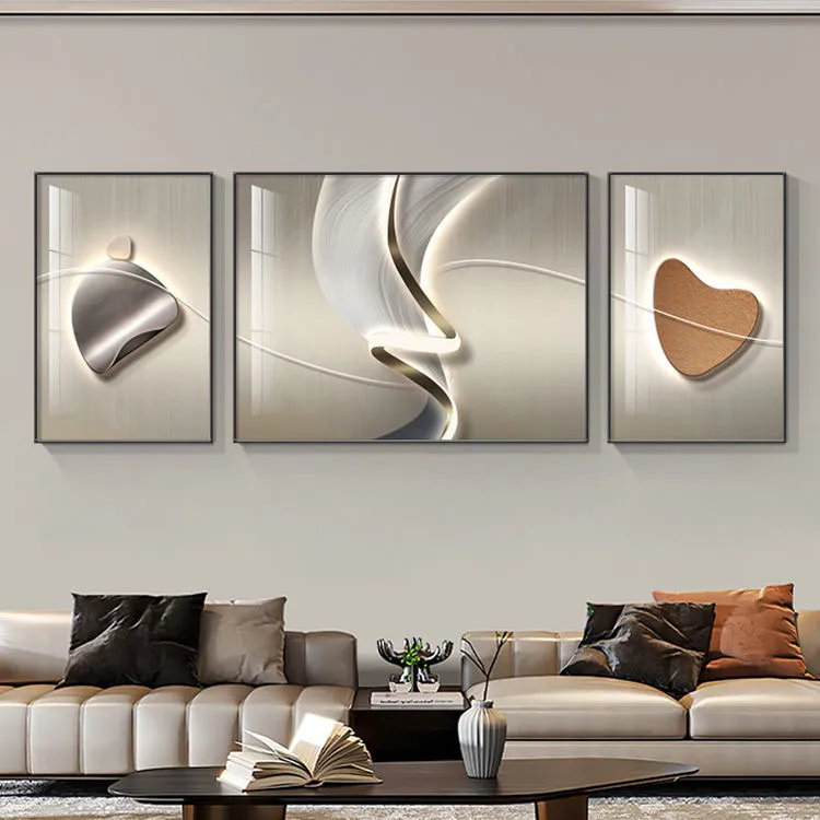 客厅轻奢高端三联挂画