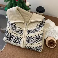 BHH-9887【费尔岛】秋冬复古慵懒风百搭拉链开衫毛衣外套