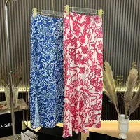 红青瓷缎面半身裙夏季花色气质A字版松紧腰开叉