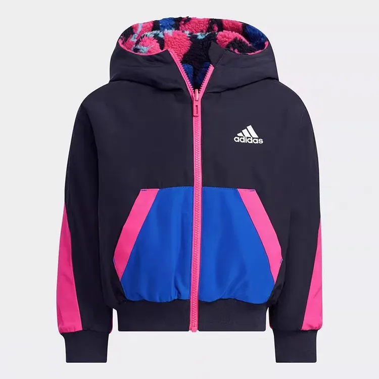 【验真】Adidas阿迪女童运动羊羔毛保暖两面穿夹克外套 H39306