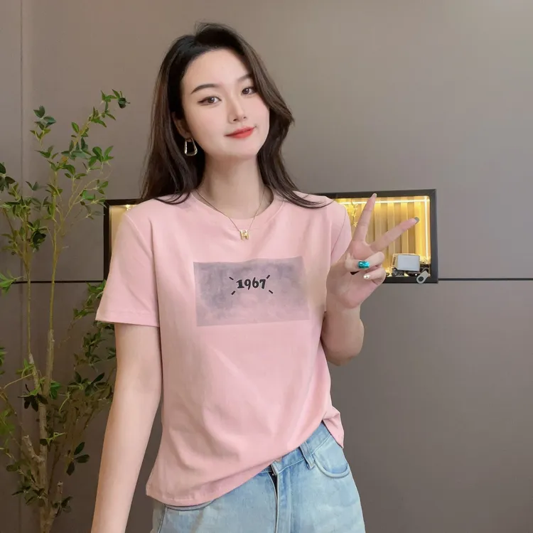 腾坊肤感彩拨印花夏季2024新款休闲短袖T恤女显瘦气质百搭上衣728