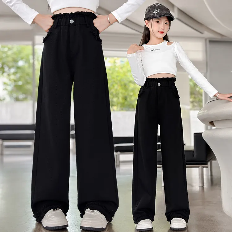 女童高腰宽松直筒裤子春秋新款2025中大童儿童装韩版时髦阔腿裤潮