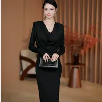 东东定制【吸引力】NO退NO换 高级感修身显瘦方式褶皱胸长袖连衣裙