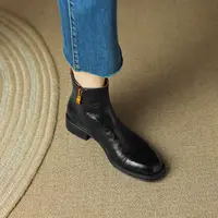 断码青沧|34-40码|3.5cm|秋冬新款复古真皮粗跟厚底时装靴女