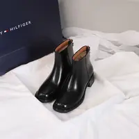 亏本清|羊毛里|4.5cm|秋冬新款法式复古方头真皮粗跟后拉链短靴女