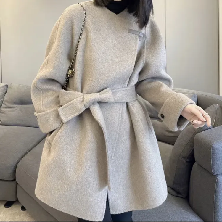 【微醺街角】秋冬新款短款双面呢羊毛大衣休闲高贵气质修身毛呢外套
