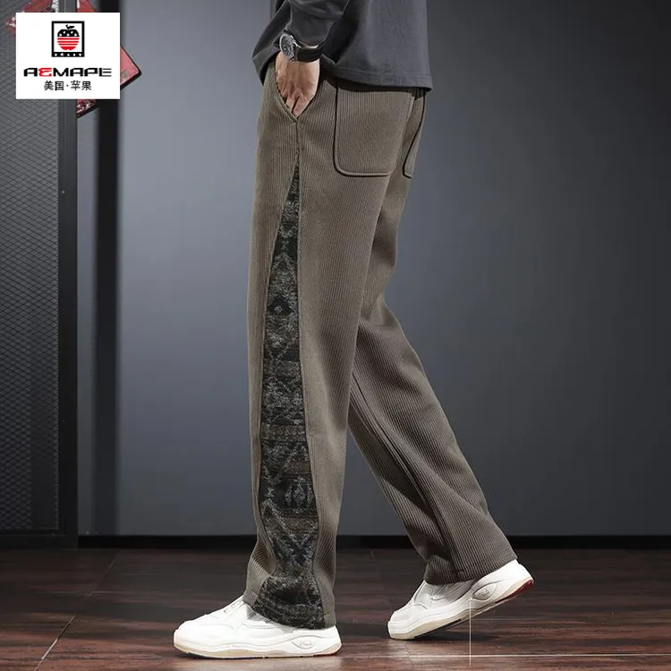 国潮民族风休闲裤男直筒宽松阔腿裤秋冬季加绒新中式垂感重磅卫裤