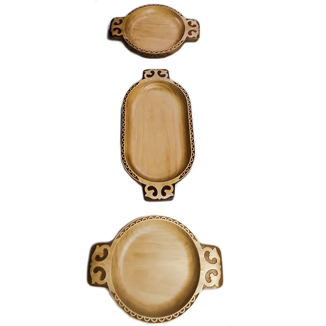 AKSARAY民族风中式复古纯木那仁盘肉盘刻花家用农家乐三件套