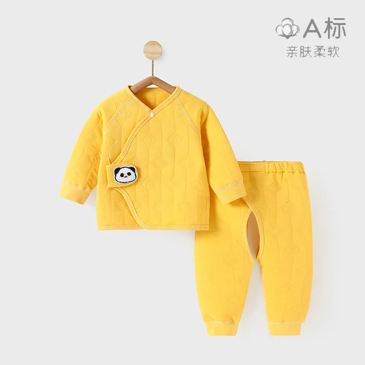 新生儿保暖内衣套装秋冬纯棉婴儿和尚服长袖宝宝三层夹棉分体套装