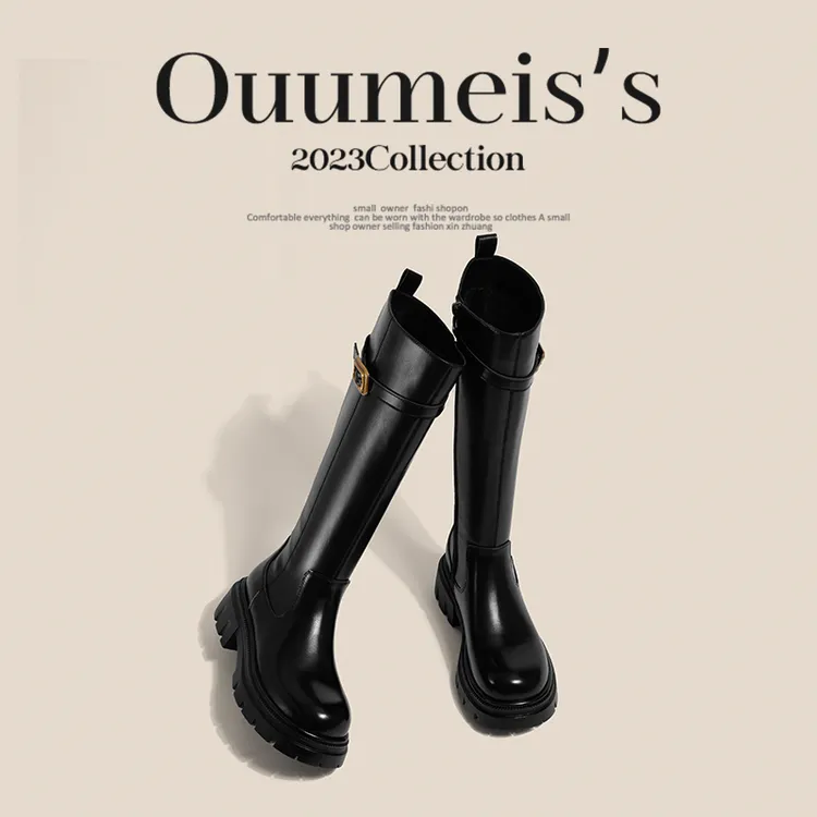 秋冬小个子不过膝长靴厚底靴子女长筒靴黑色骑士靴百搭显瘦高筒靴