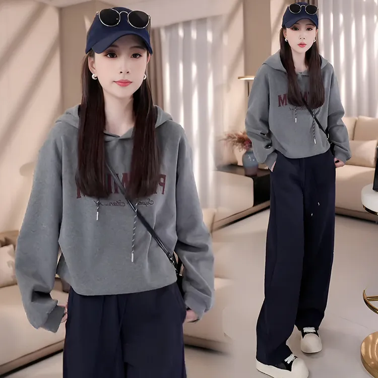 高含棉时尚美式连帽卫衣女2025春秋季新款小个子宽松显瘦减龄上衣