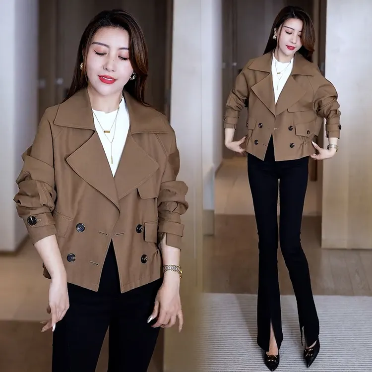 短款外套女2025年春秋季新款高级感时尚双排扣风衣洋气质西装大衣