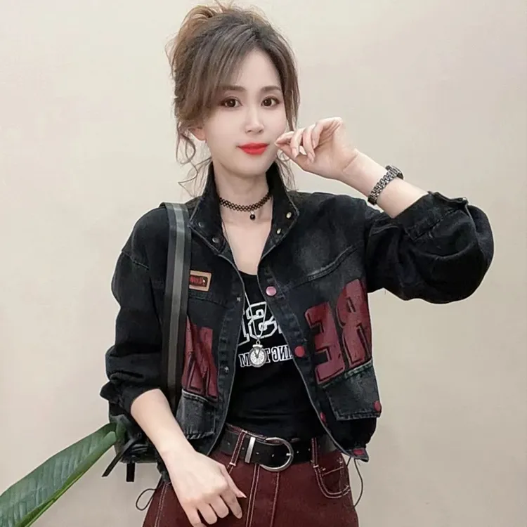 高含棉抽绳牛仔外套女2025年春秋季新款个性宽松显瘦减龄百搭上衣