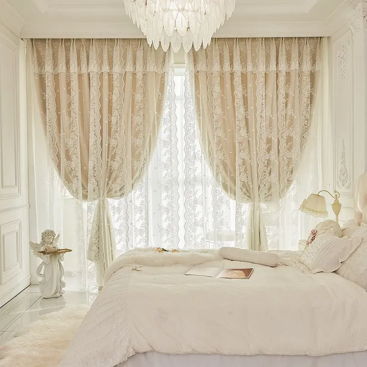 窗帘布遮光卧室2025年新款法式双层布纱一体双层温馨客厅飘窗成品