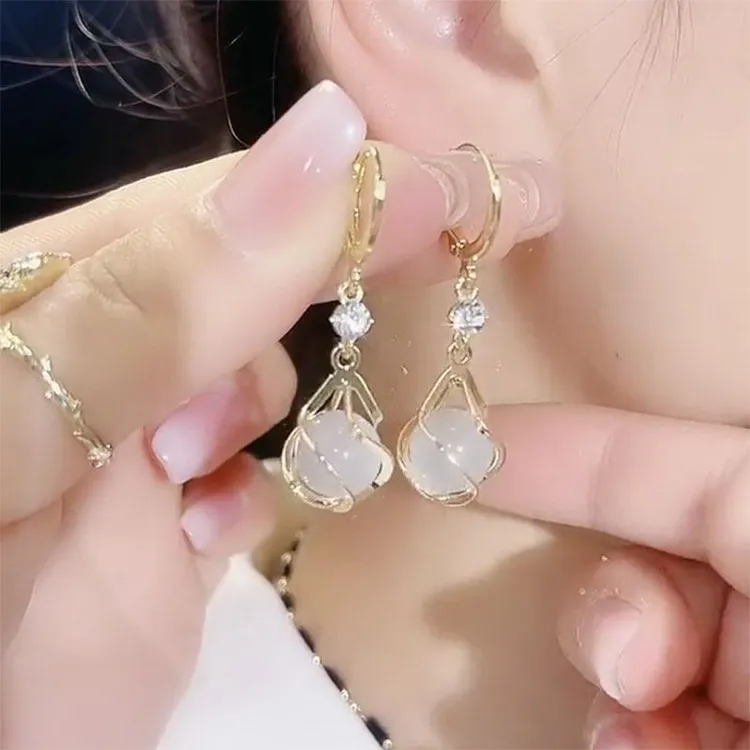 925银耳饰 高级感猫眼石耳扣耳饰小众设计大气网红轻奢百搭耳环20