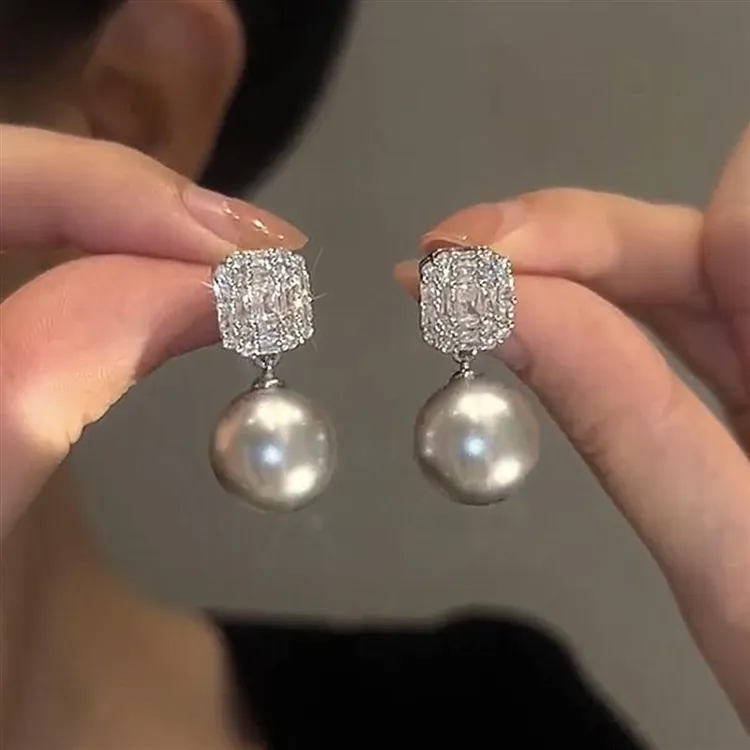 925银耳饰 级感麻灰仿珍珠耳环轻奢小众设计独特气质耳饰女新款复