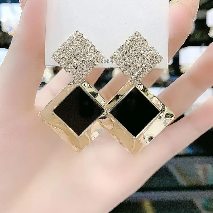 925银耳饰 高级感满钻几何菱形耳环2024年新款时尚气质百搭银针耳