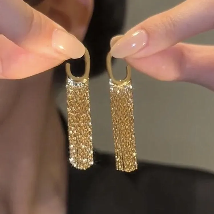 925银耳饰 高级感金色流苏耳钉耳环时尚百搭轻奢网红气质法式精致