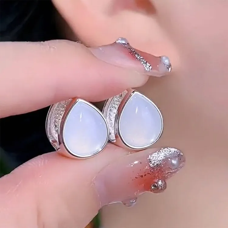 925银耳饰 耳环微美防过敏小众设计感冰透猫猫石耳钉精致百搭高级