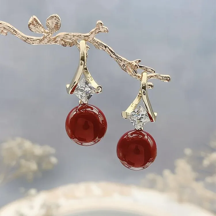 925银耳饰 小众设计感耳扣精致耳钉耳环高级感潮气质网红相思豆红