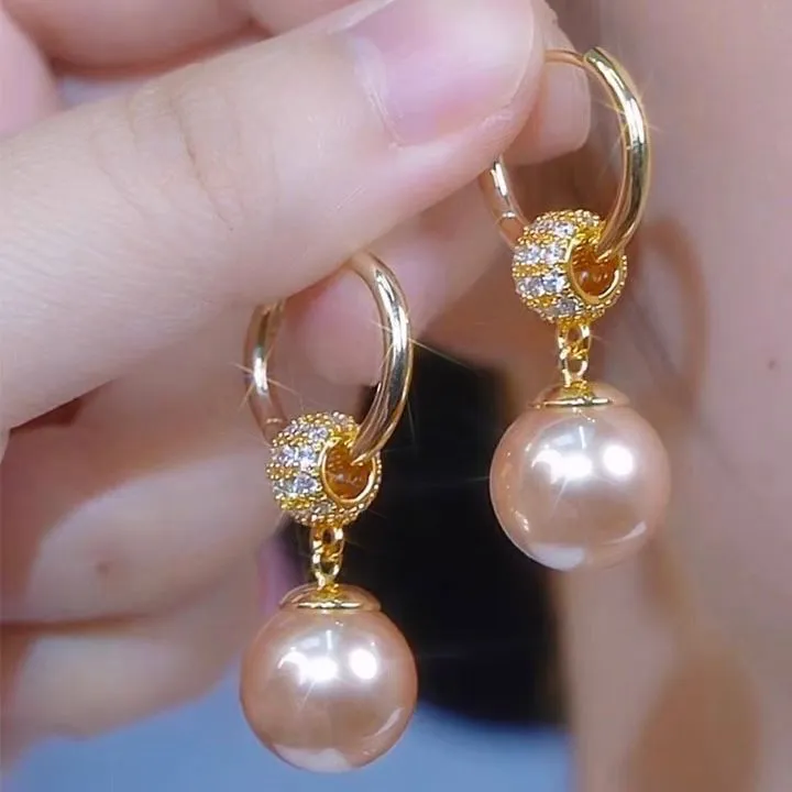 925银耳饰 微美防过敏小众设计感满钻香槟色珠珠耳环女轻奢高级感