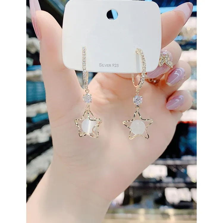 925银耳饰 高级感猫眼石耳环星星耳坠2023新款潮纯银针气质百搭五