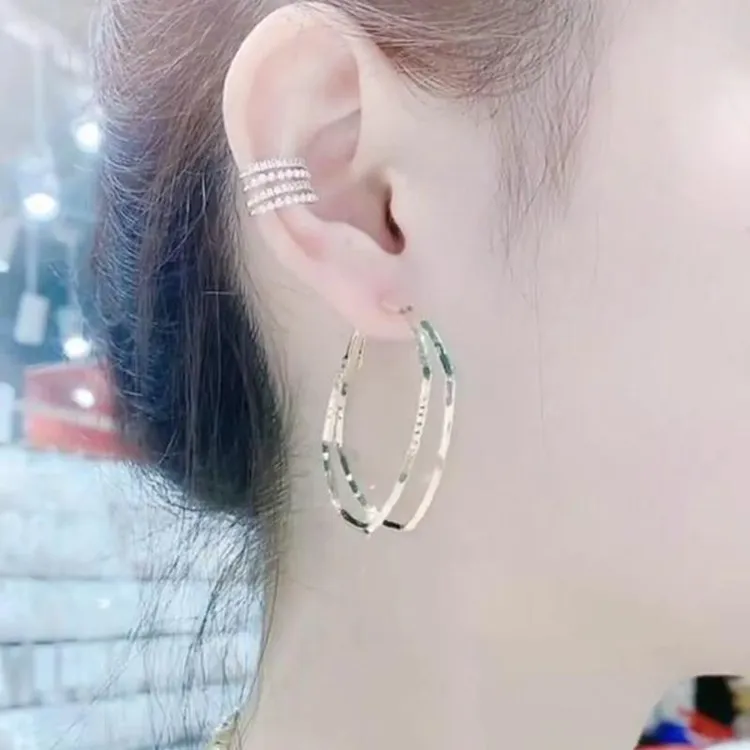 925银耳饰 S925银针几何方形耳圈女2024新款潮气质个性夸张网红大