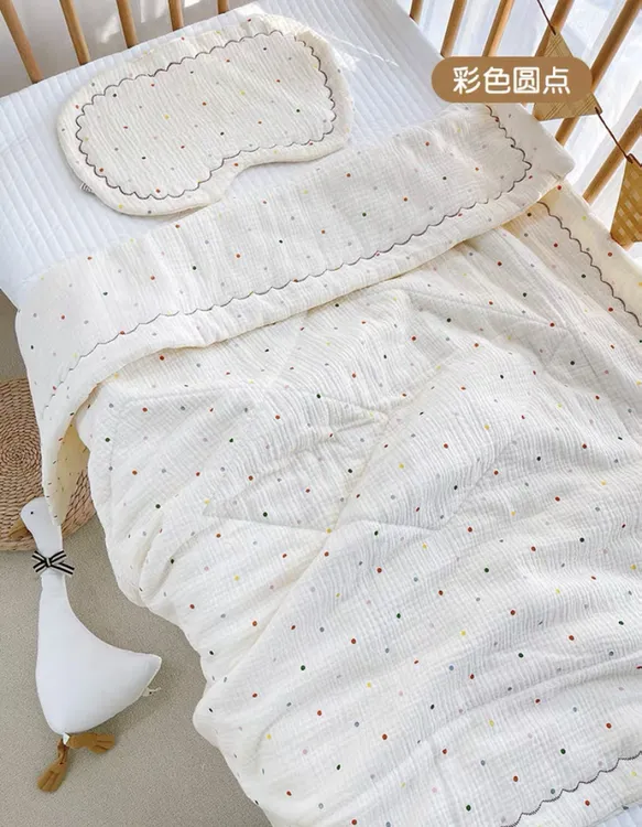 韩系婴幼儿纯棉绉布三件套 云片枕褥子小被子母婴A类春秋四季盖毯