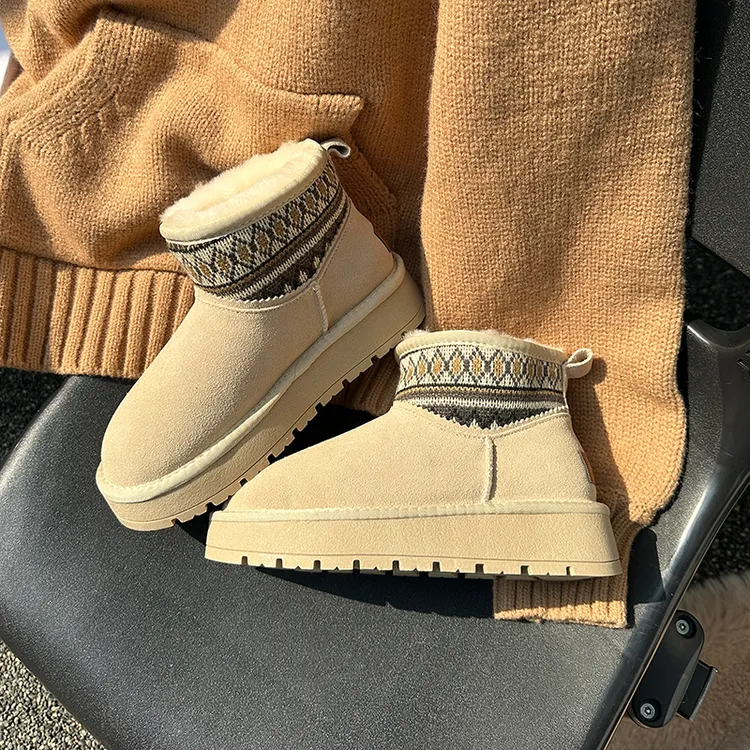 民族风雪地靴女厚底增高冬季新款加绒加厚保暖棉鞋子