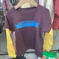 现货-六S661女童长袖T恤假两件印花T恤
