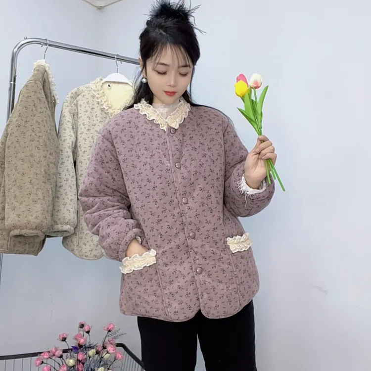 三层加绒加厚家居服小碎花睡衣《单件上衣》