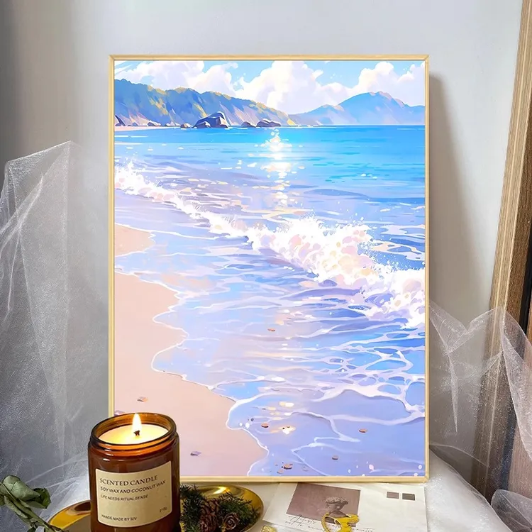 【夏日海边】diy数字油画丙烯填充手绘手工治愈减压油彩涂色装饰画