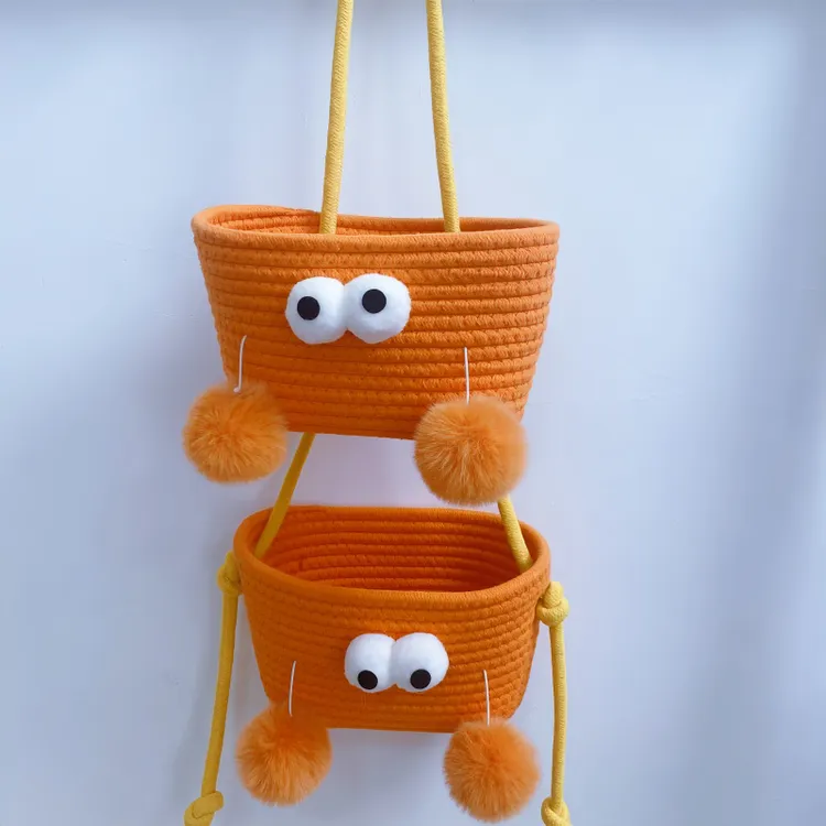 棉绳纯棉手工编织小挂筐小挂篮收纳篮收纳袋墙上壁挂玄关可爱卡通