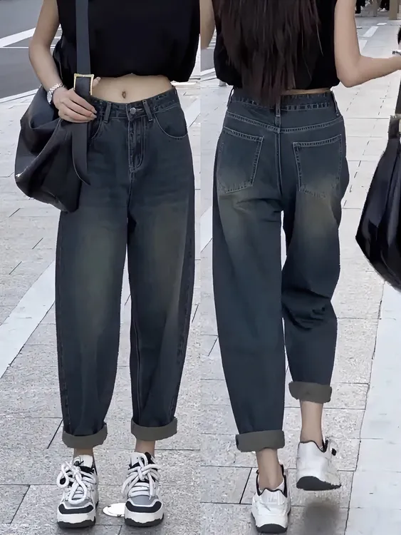 2025新款大码牛仔裤老爹裤女胖mm梨形身材穿搭腿粗屁股大显瘦裤子
