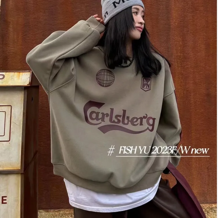 秋冬加绒加厚字母印花圆领长袖卫衣韩版宽松显瘦洋气百搭时尚显瘦